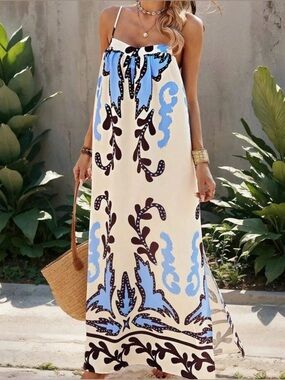 Amazon | polyester boho abstract print maxi dress NWOT